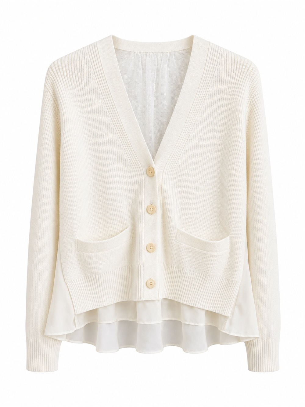 Sacai Ivory Hybrid Knit Cardigan & Chiffon Layered Top Size XS (Fits S)